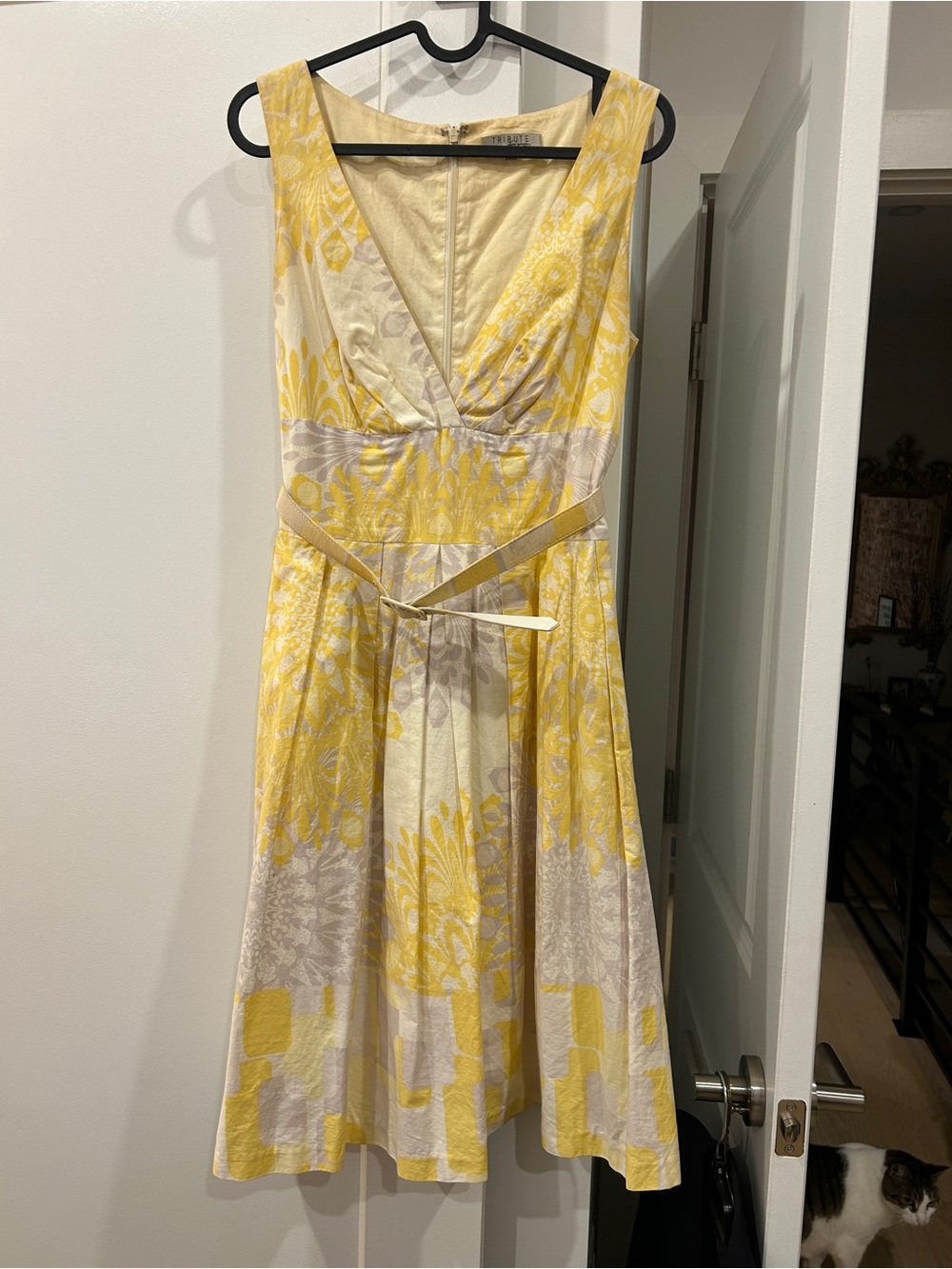 Tribute Yellow Floral V-Neck Fit & Flare Dress